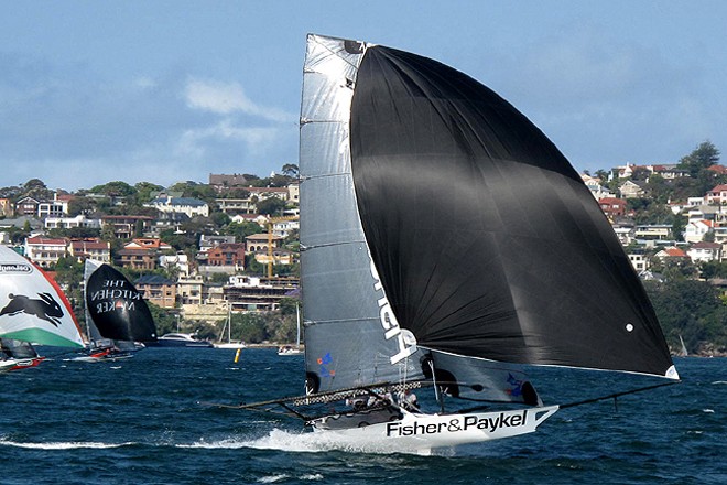 Fisher and Paykel is 2nd overall - AEG 3-Buoys Challenge 2012 Race 4 © Frank Quealey /Australian 18 Footers League http://www.18footers.com.au